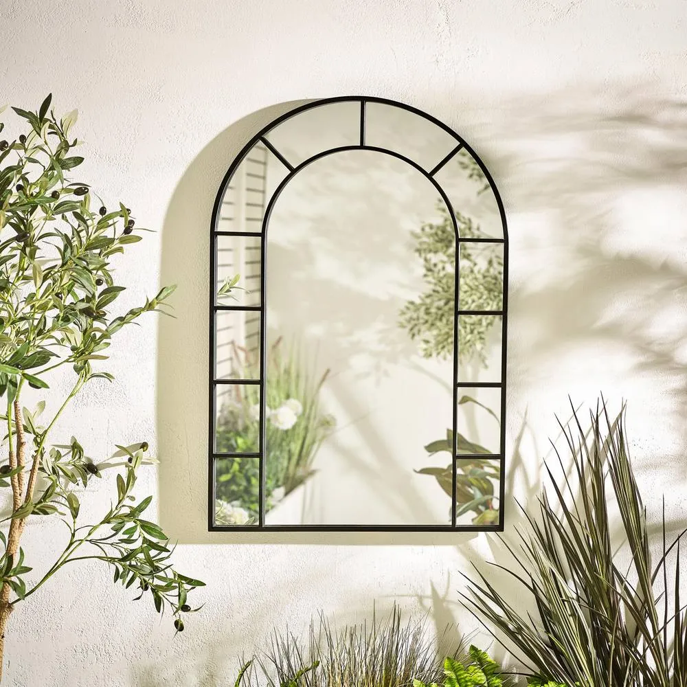 FurnitureboxUK Winona Black Large Arched Window 90x60cm Garden Mirror 2