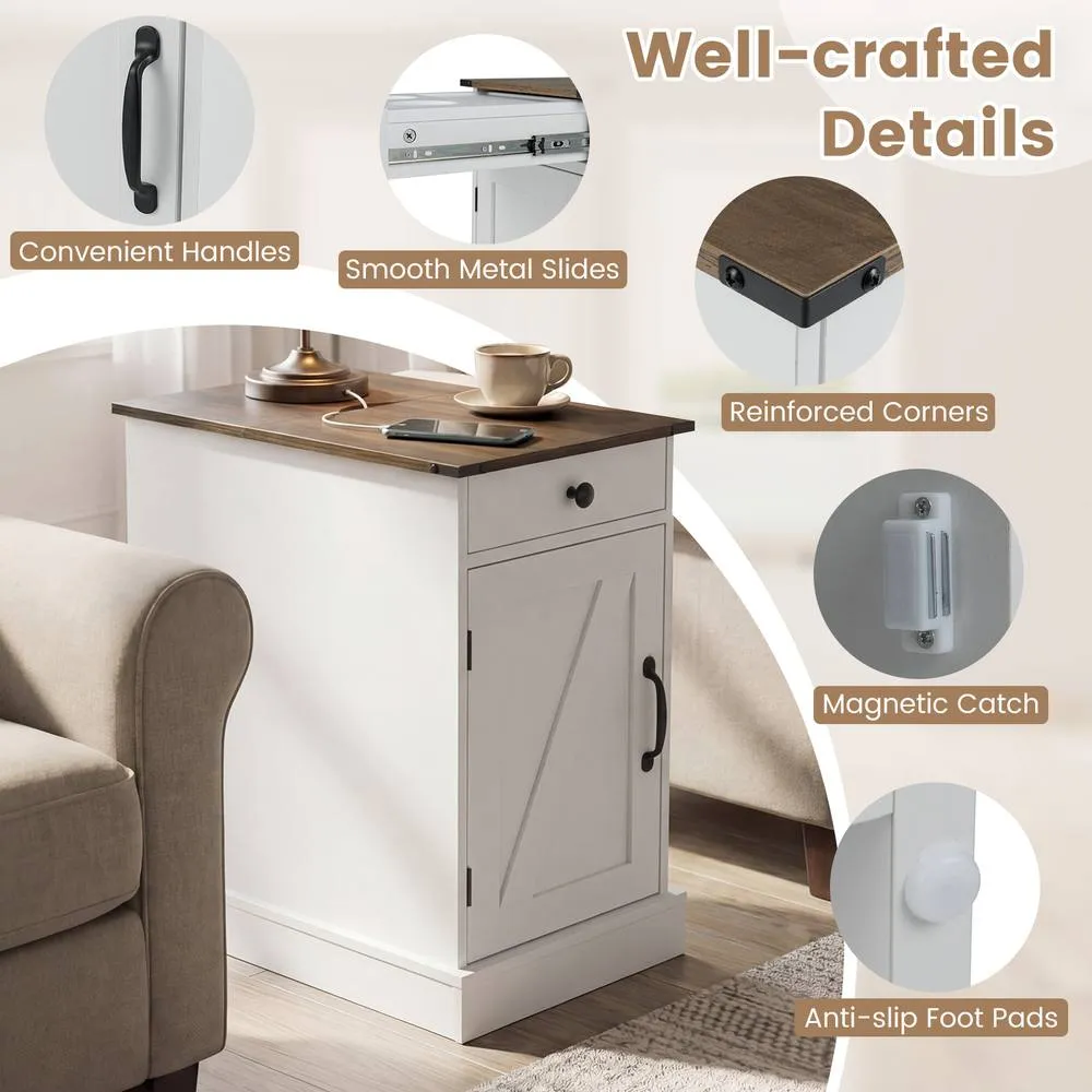 Costway Farmhouse Bedside Table in White 6