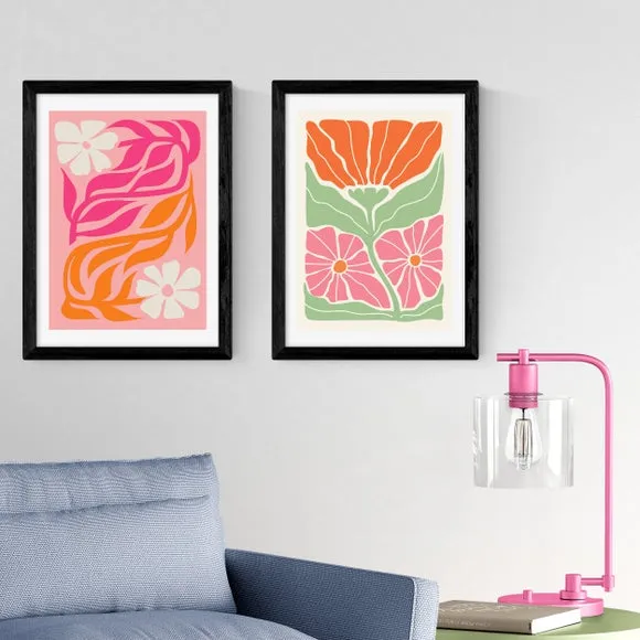 East End Prints Set of 2 Orange and Pink Botanicals by Luxe Poster Co Prints 1