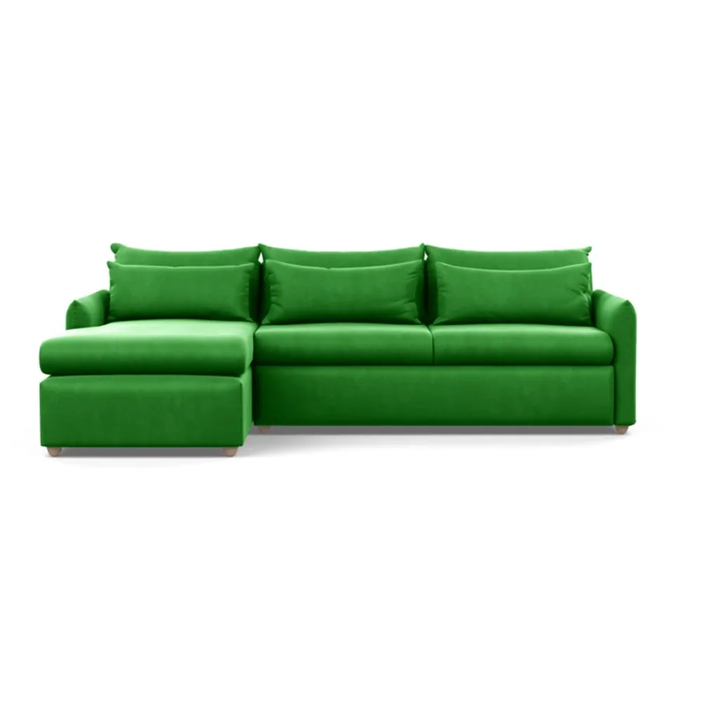 Heal's Pillow Large Left Hand Corner Chaise Varese Velvet Emerald Natural