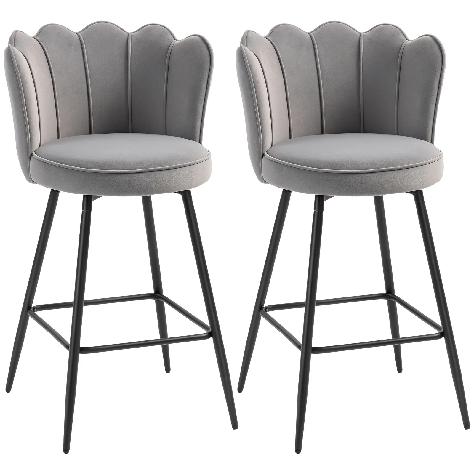 HOMCOM Set of 2 Barstools with Petal Backrest for Kitchen Island in Grey 2