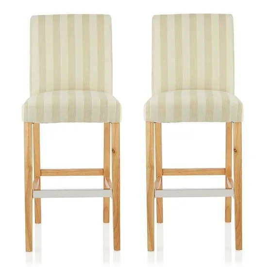 Alden Bar Stools In Cream Fabric And Oak Legs In A Pair