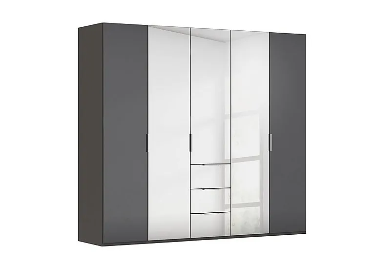 Formes 5 Door Bifold Combi Wardrobe with 2 Glass Doors and 3 Mirror Doors - Graphite/Basalt Front