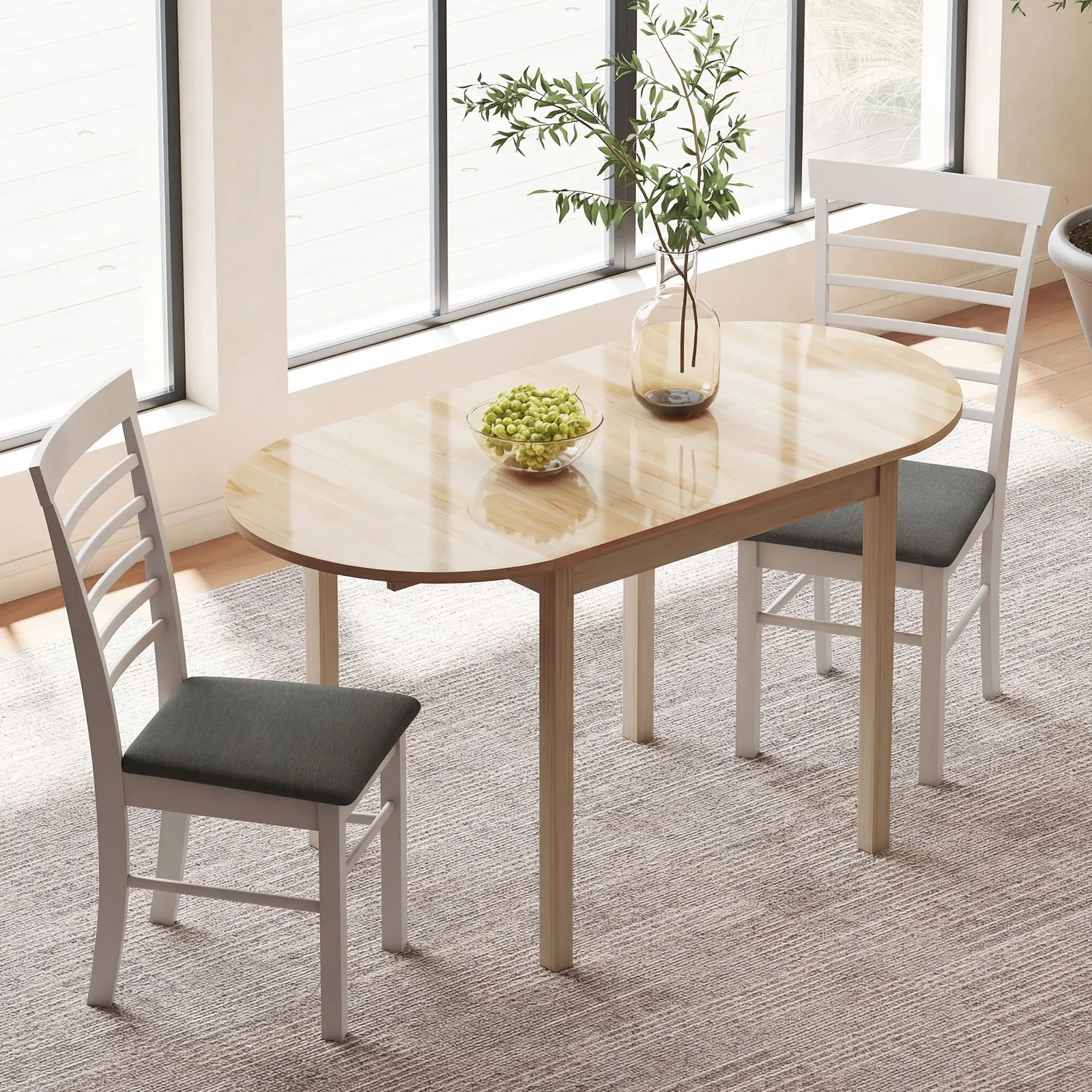 HOMCOM Foldable Dining Table, Solid Wood Drop Leaf Table, Natural