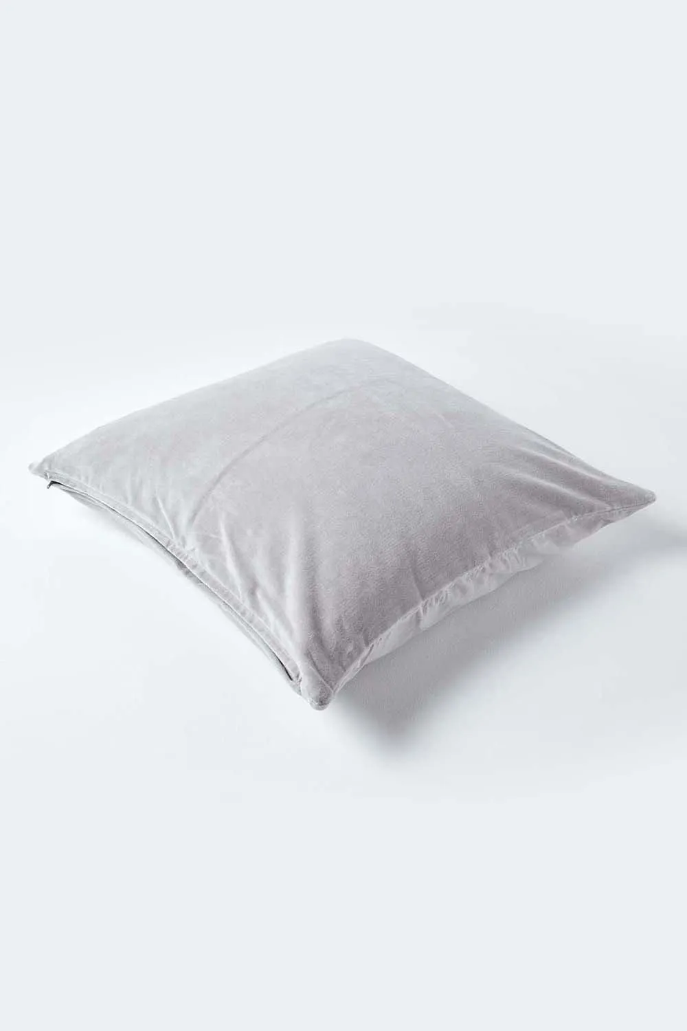 Homescapes Velvet Cushion Cover 100% Cotton, Soft & Machine Washable in Light Grey 3