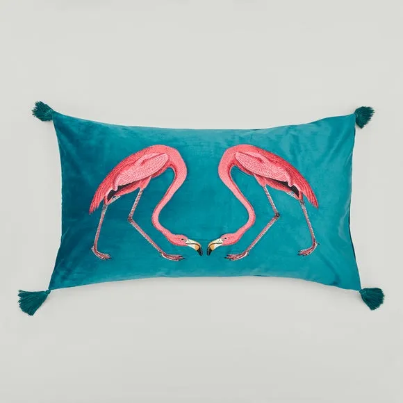 Flamingo Teal Embroidered Cushion 3