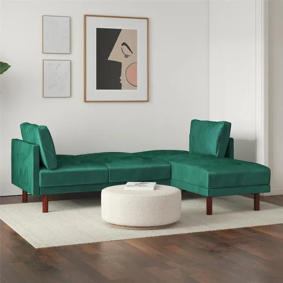 Clair Velvet Sprung Seat Corner Chaise Double Sofa Bed 2
