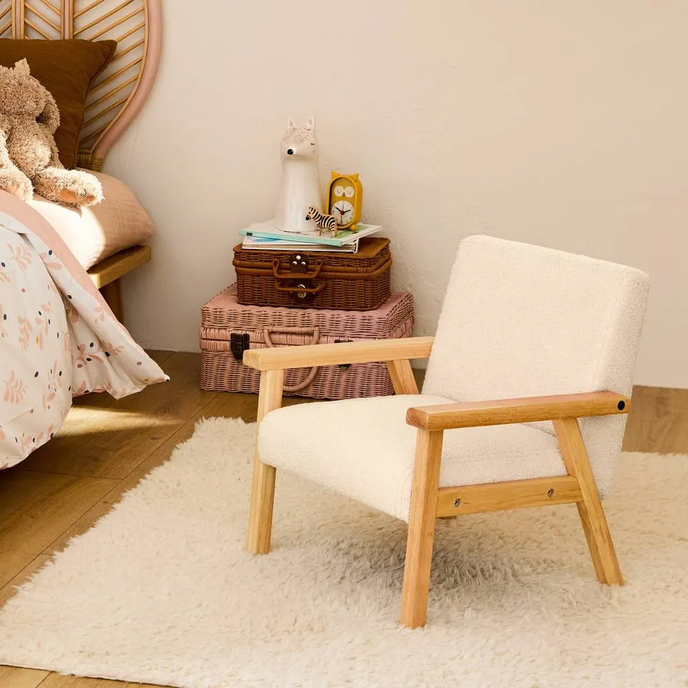 sweeek Children's scandi-style armchair in boucle fabric, rubberwood in White 4