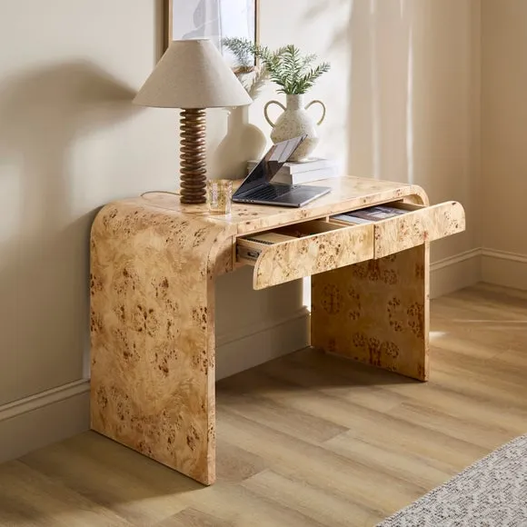 Seana 2 Draw Desk, Burl Wood 2
