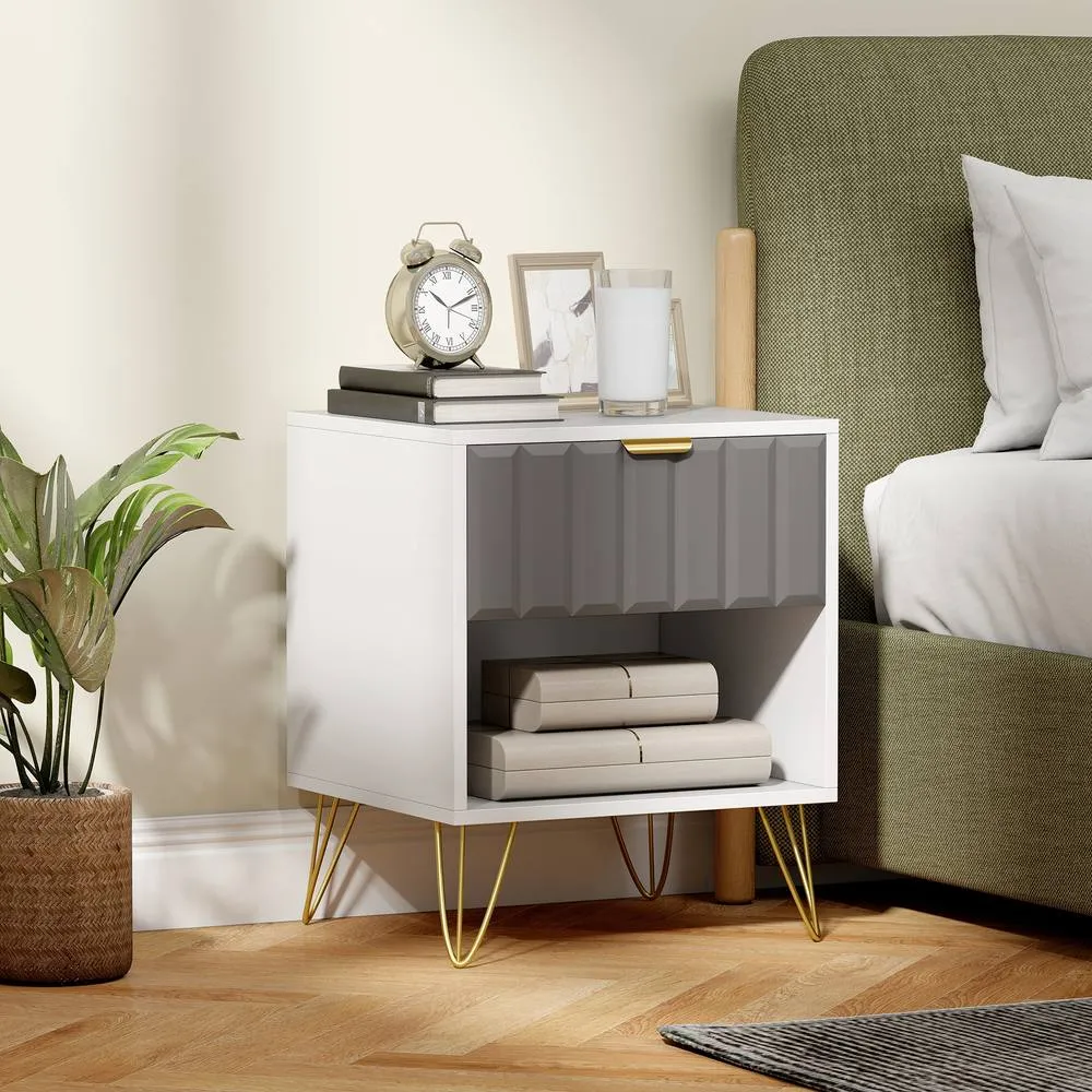 HOMCOM Bedside Drawers Modern Bedside Cabinet with Drawer & Handle, White
