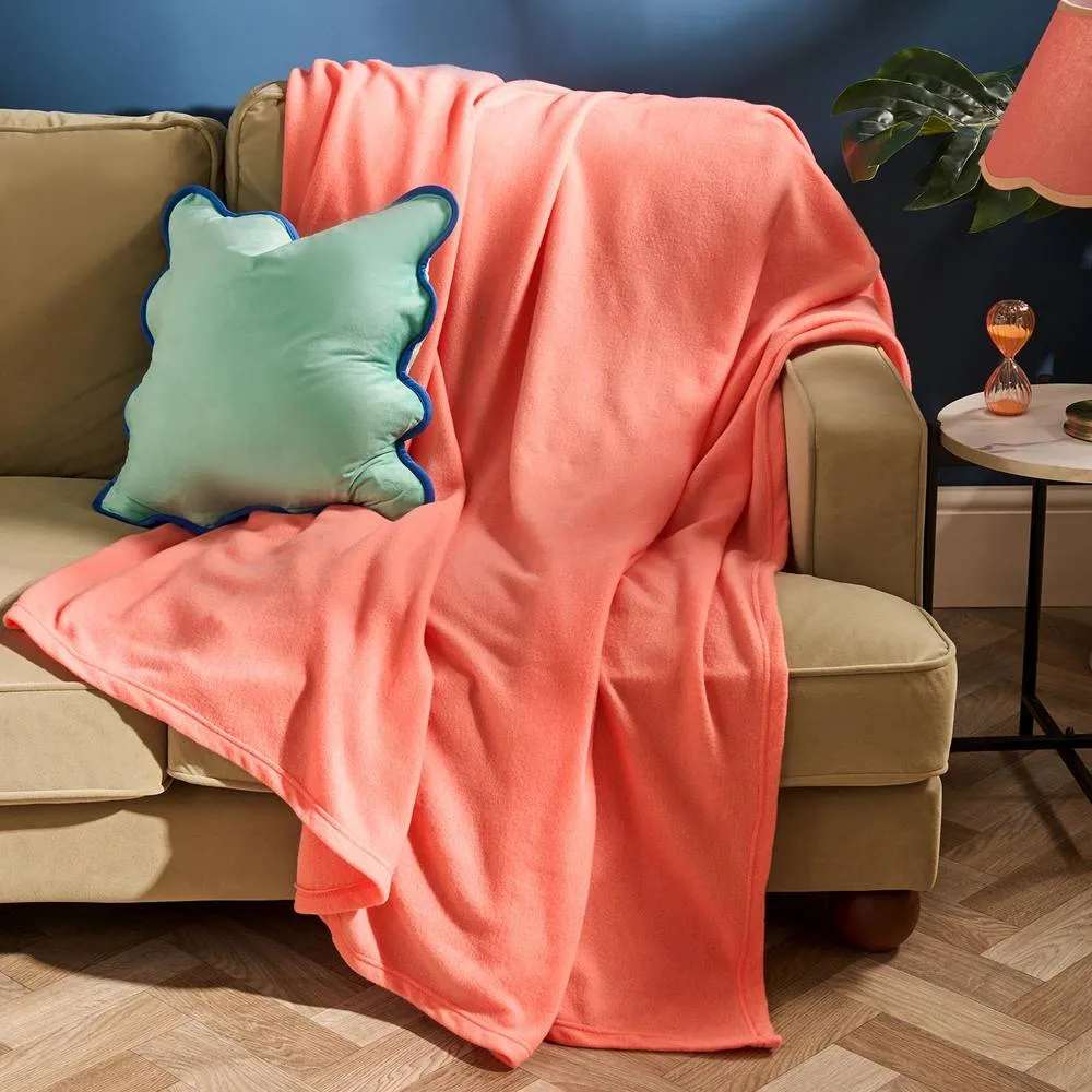 OHS Ultra Soft Polar Fleece Throw Lightweight Blanket Bedspread in Coral
