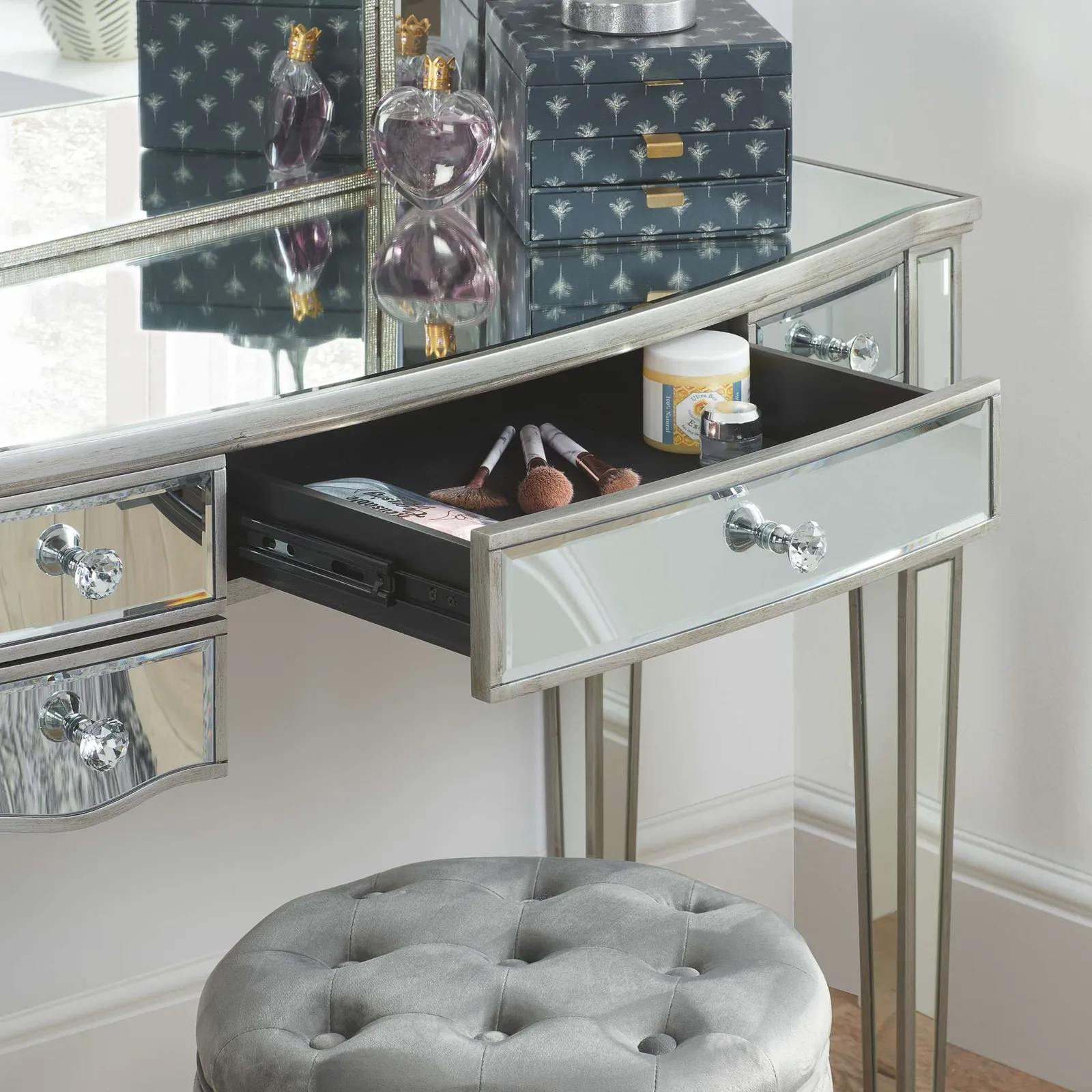 Birlea Elysee 5 Drawer Dressing Table Mirrored in Silver 2