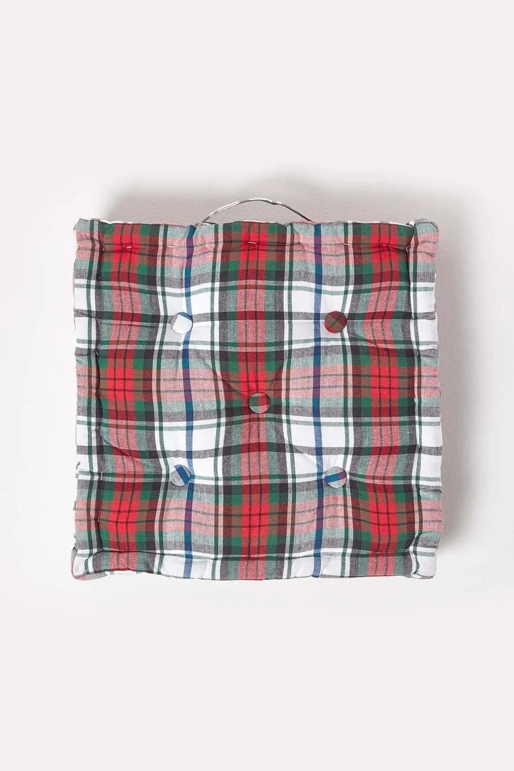 Homescapes Cotton Macduff Tartan Floor Cushion in Red 3