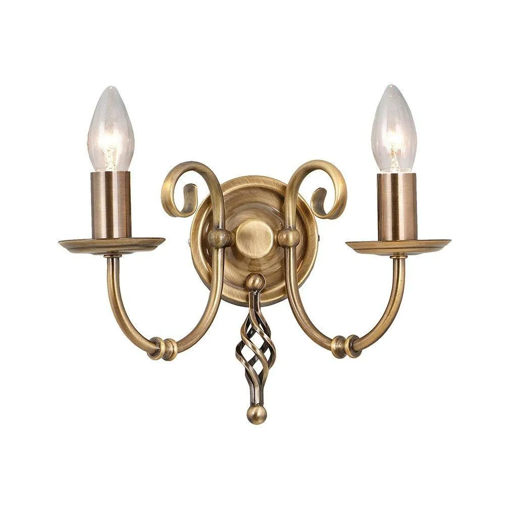 Netlighting Artisan 2 Light Indoor Candle Wall Light Aged Brass E14 in Yellow