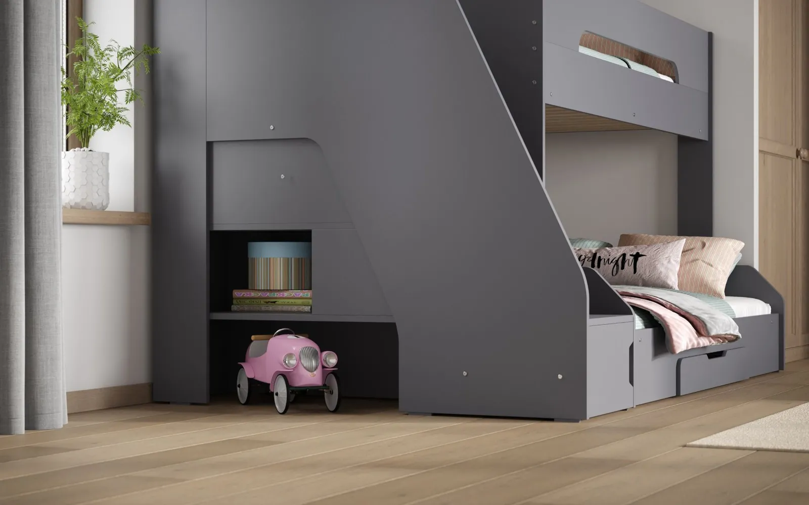Flair Slick Staircase Triple Bunk Bed with Storage in Grey 3