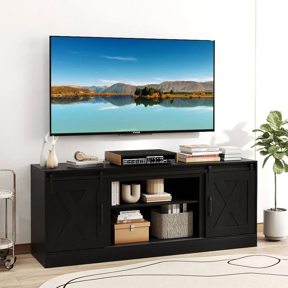 Costway Wooden TV Stand Cabinet for 70 Inch TVs Media Entertainment Center in Black