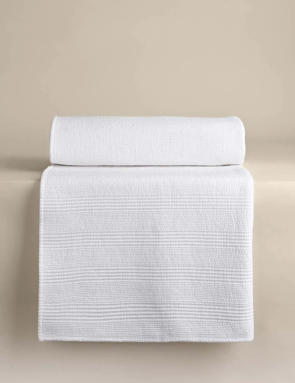 M&S Cotton with Linen Ribbed Bedspread with Linen White