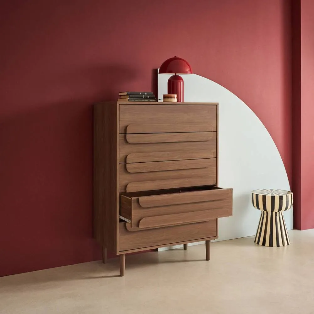 sweeek Vintage wood effect 5 drawer chest in Dark Brown 6