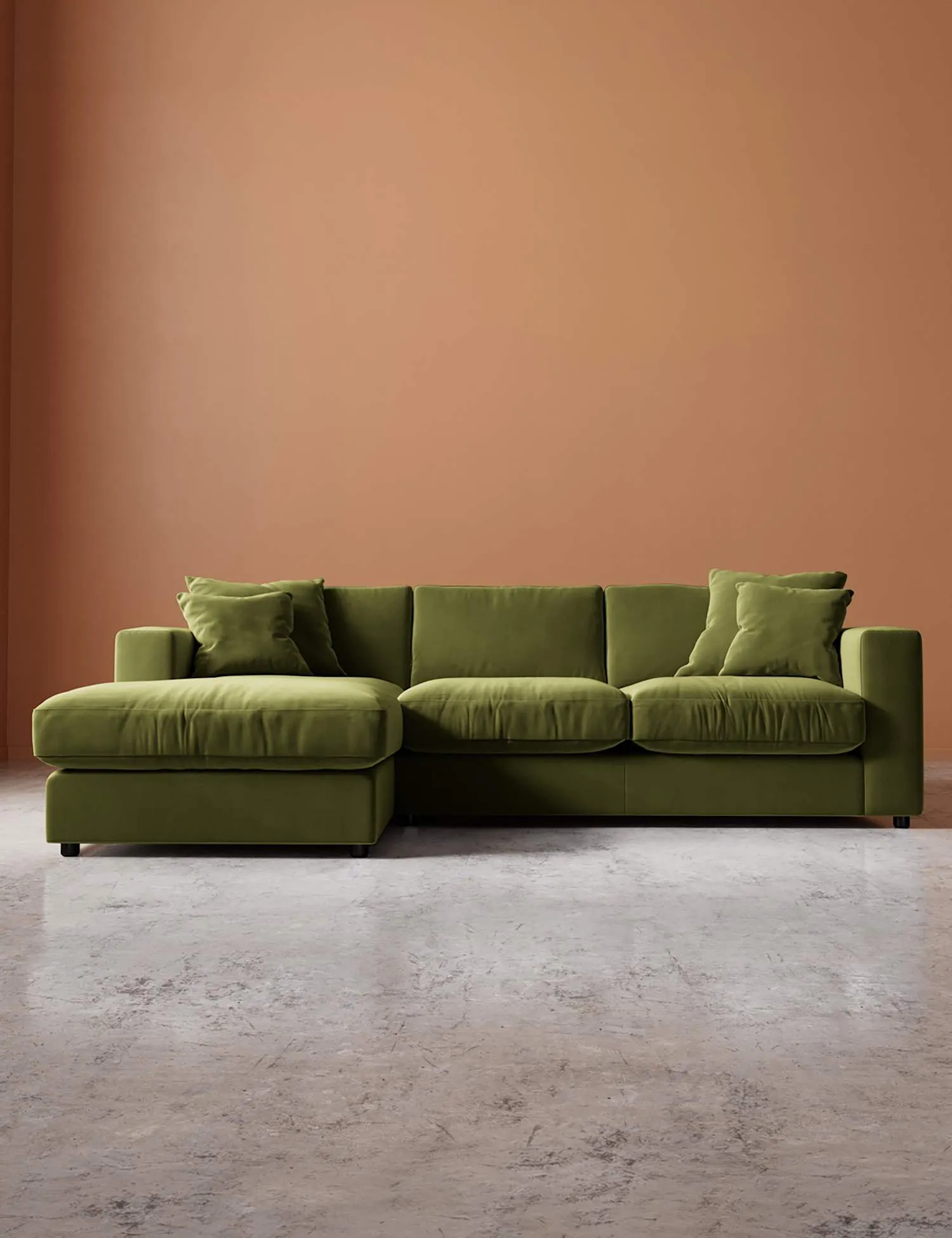 Swoon Easy Velvet Left Corner Sofa Green