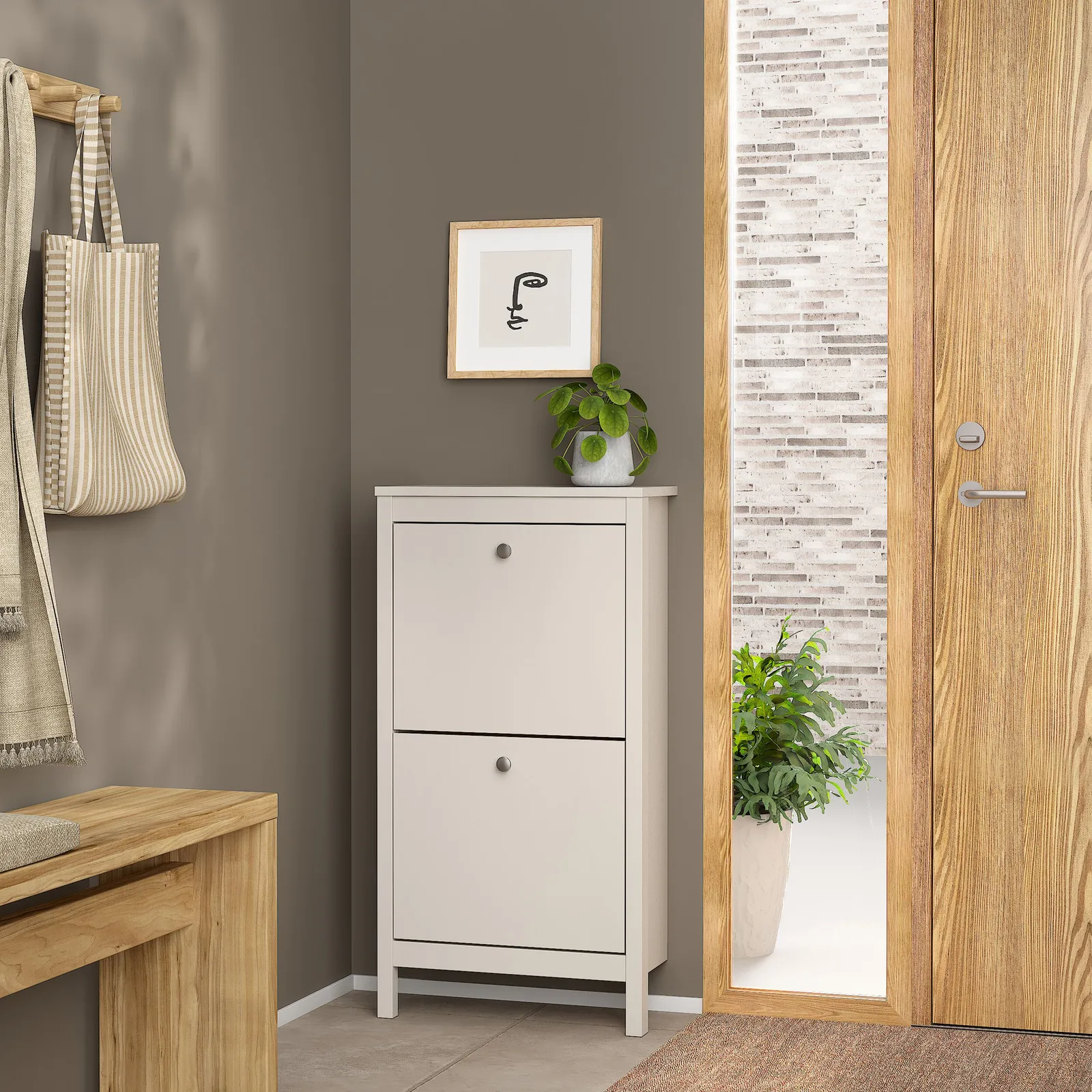 Furniture To Go Madrid Shoe Cabinet 2 Flip Down Doors in Cashmere in Beige 6