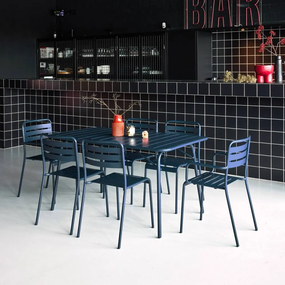 sweeek 6-seater metal garden table set with 6 chairs in Dark Blue 4