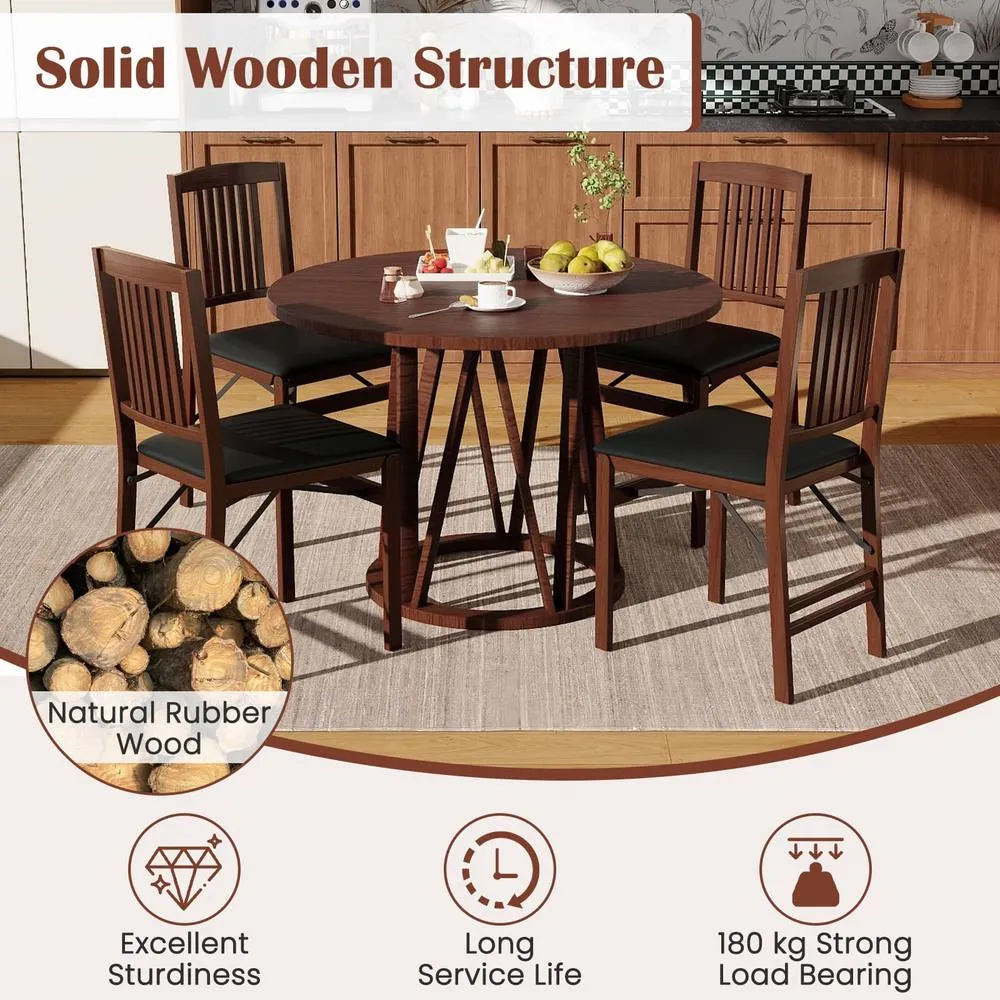 Costway Folding Dining Chairs Set of 2 Foldable Upholstered Kitchen Chairs Brown 6