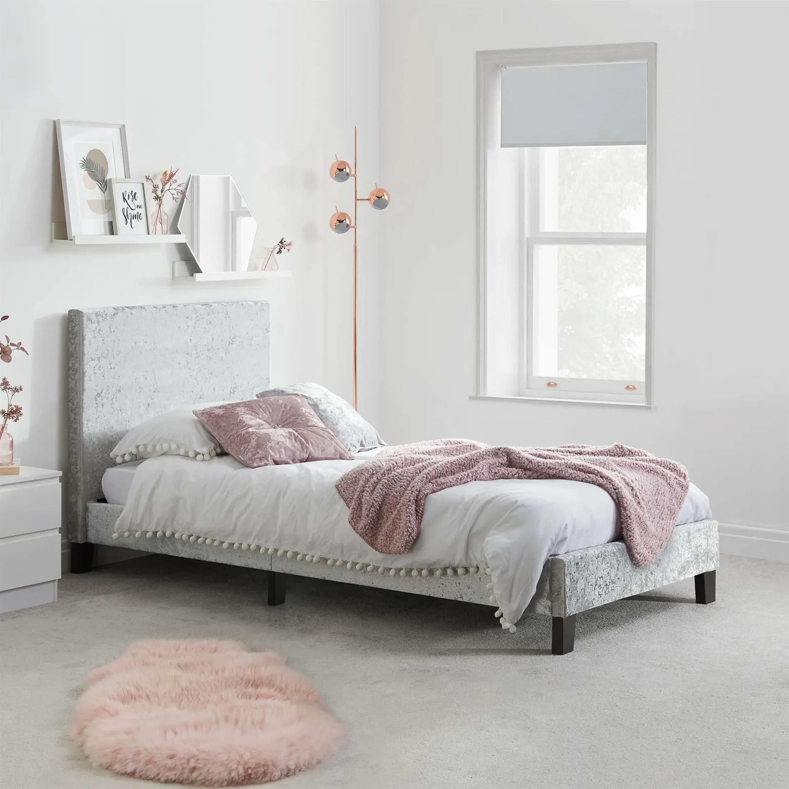 Birlea Bed Frame & Mattress Silver Velvet Fabric Sleepsoul Paris in Grey