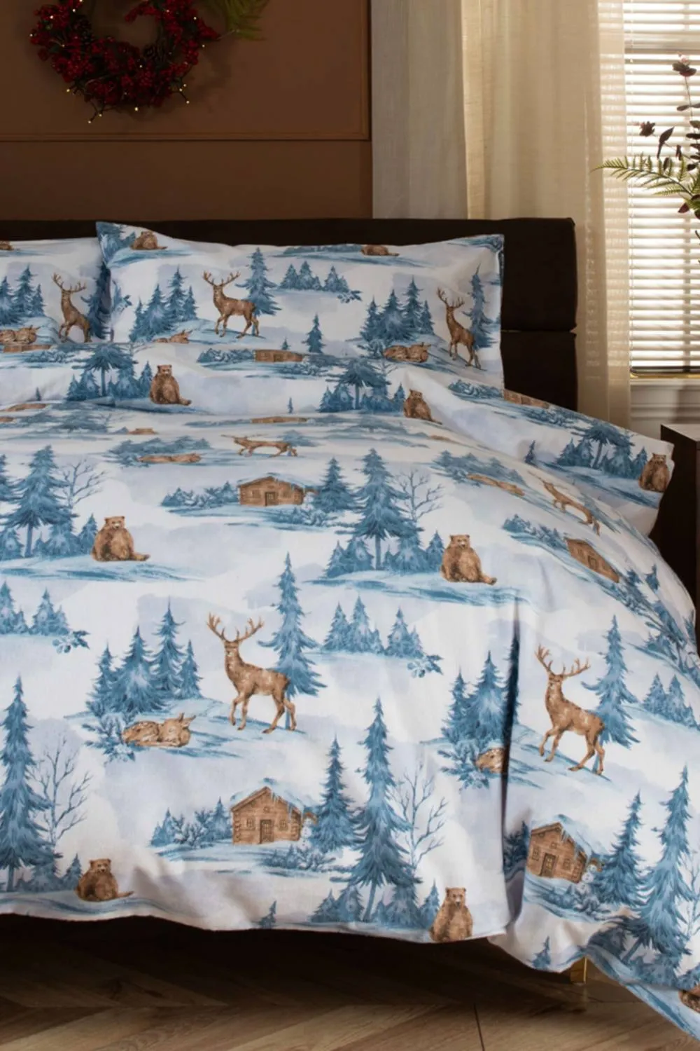 Deyongs Snowy Bear Printed Brushed Cotton Duvet Set in Blue 1