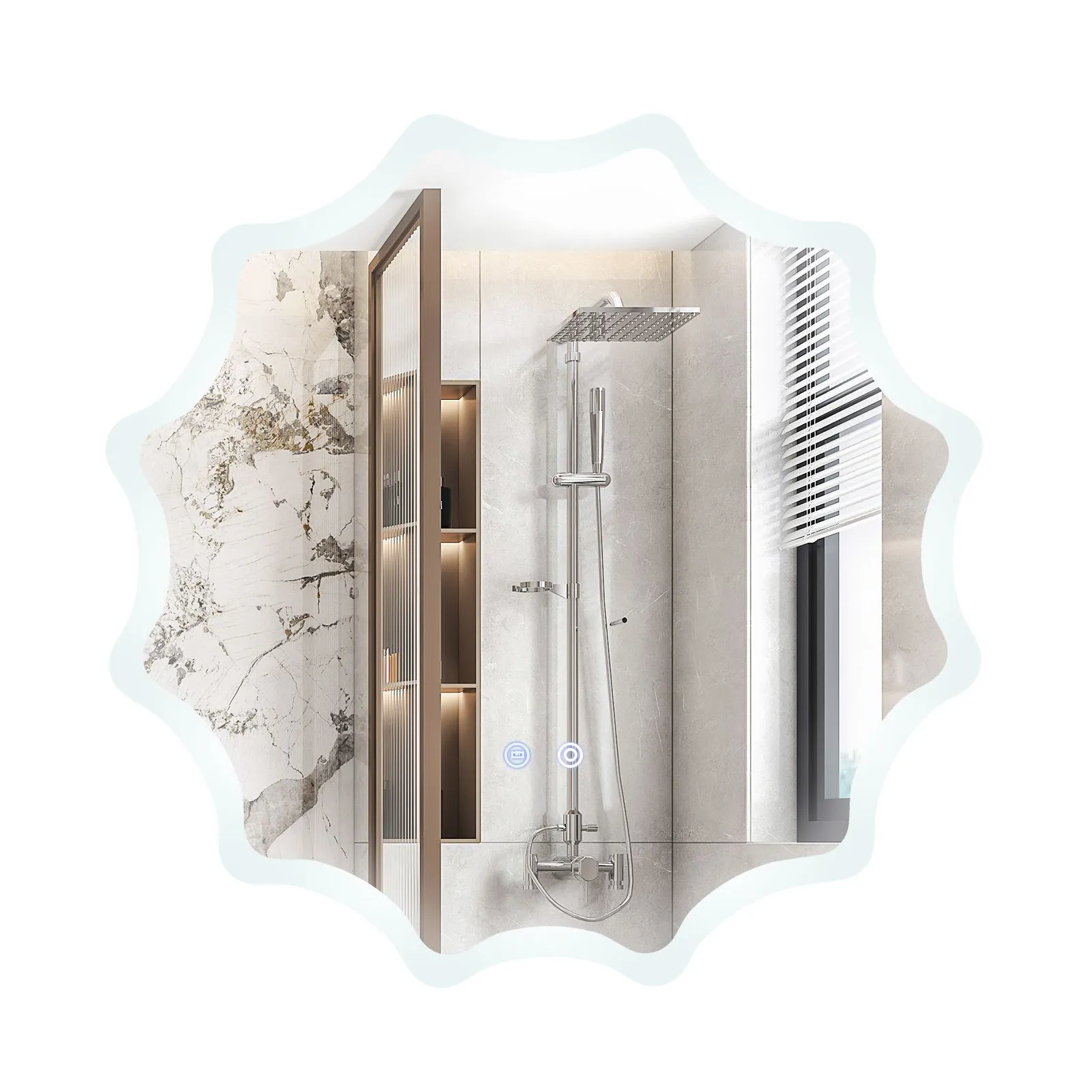 Costway 60cm Round Anti-fog 3-Color LED Lights Bathroom Mirror Waved Edge Wall Mirror in Silver 5