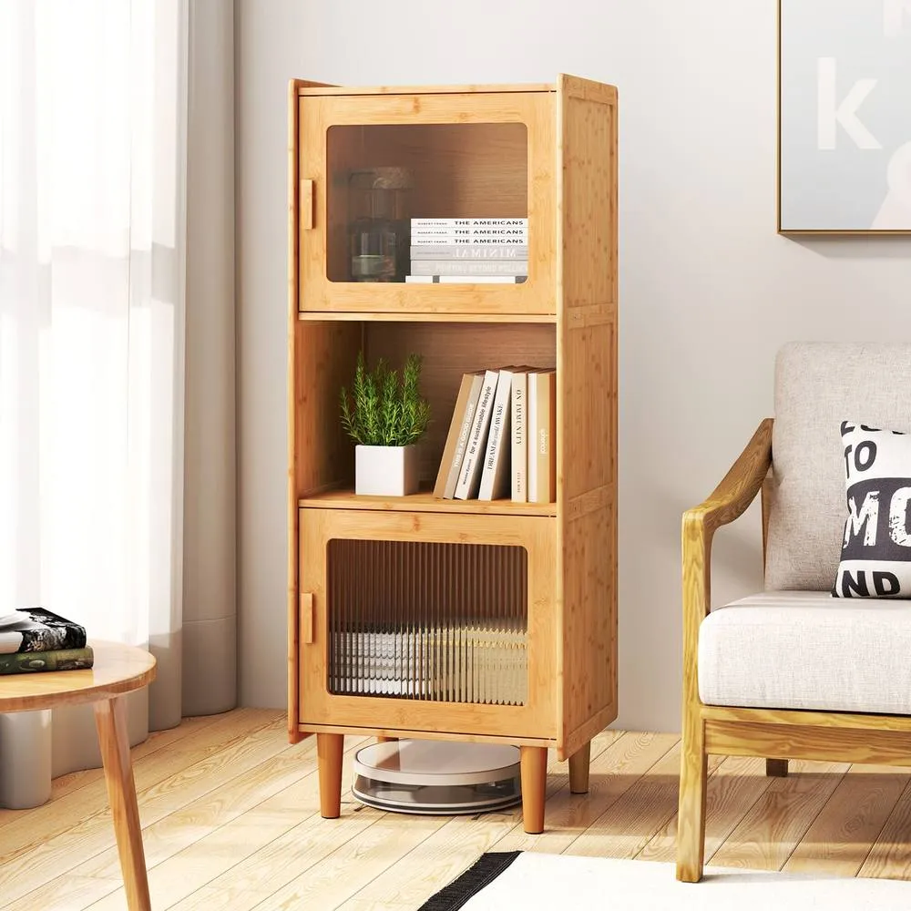 Costway Bamboo Cabinet 3-Cube Kitchen Storage Cabinet Display Cabinet-Natural in Brown 5