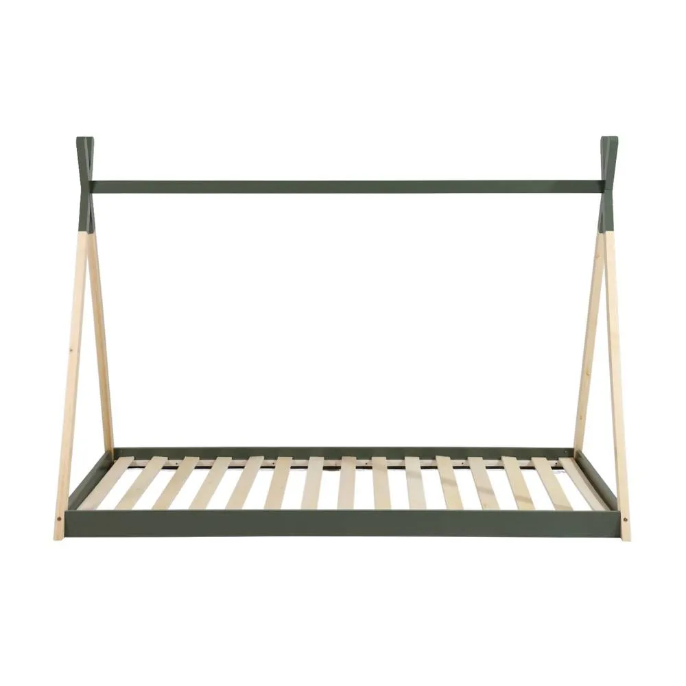 sweeek Kid's teepee bed 90 x 190cm natural pine slatted base included in Green 4