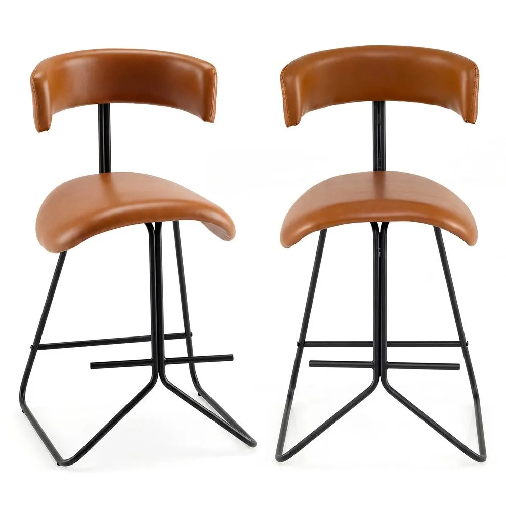 Costway 2PCS Counter Height Stools Faux Leather Upholstered Armless Barstools in Brown 3