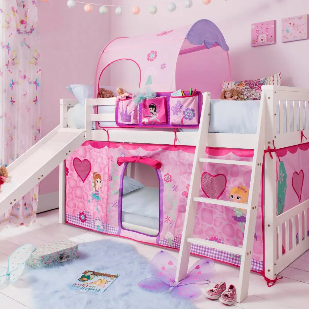 Nöa and Nani Tuva Cabin Bed Low with Bunk Underbed Slide & Fairies Package in White