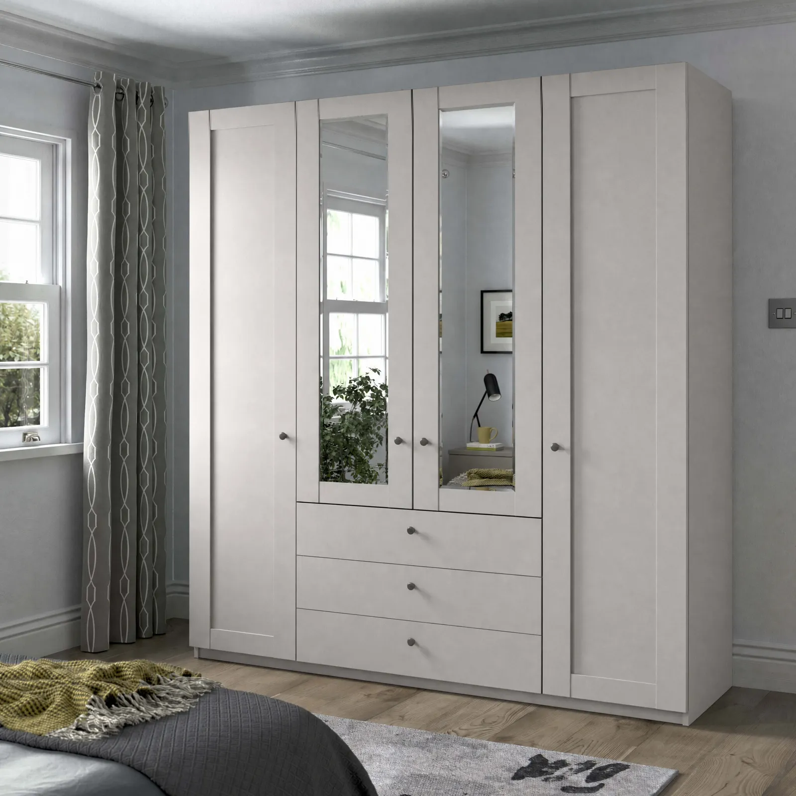 Varese 4 Door 3 Drawer Hinged Wardrobe 200Cm, Grey | Barker & Stonehouse 2