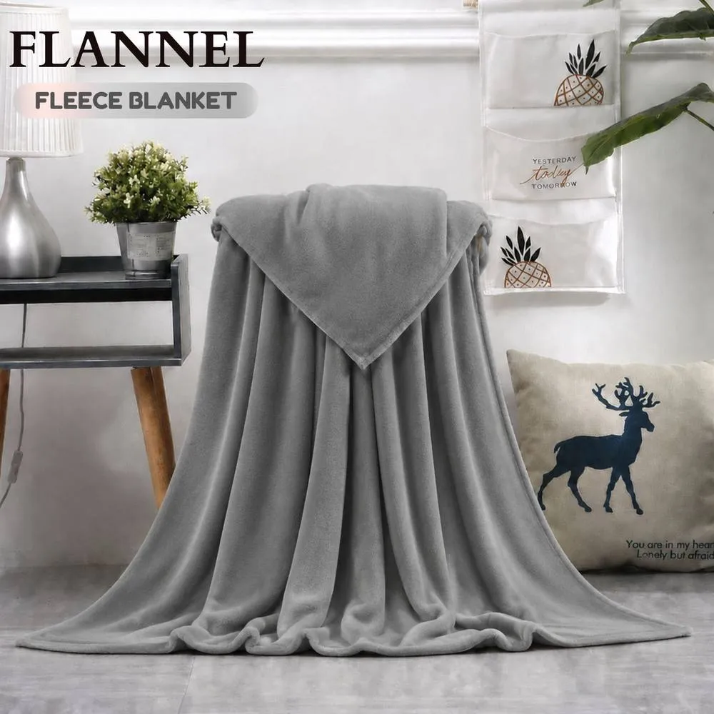 Grace Super Soft Flannel Fleece Blanket Cozy Throw Blanket in Silver