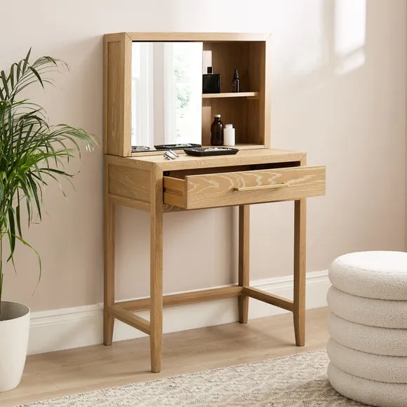 Holden 1 Drawer Compact Dressing Table with Mirror, Oak 2
