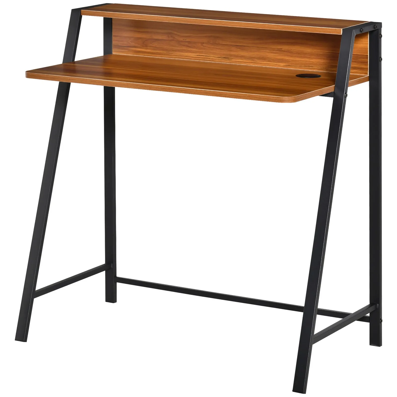 HOMCOM 2-Tier Storage Computer Workstation with Shelf, Metal Frame in Walnut 2