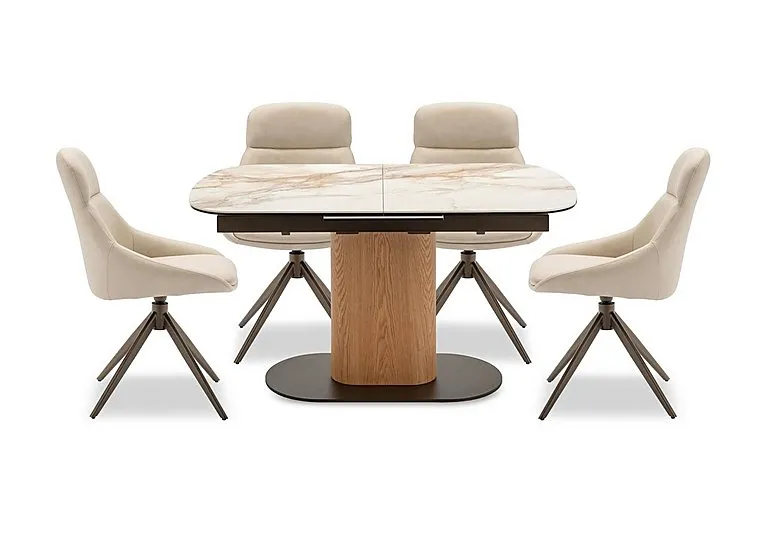 Arno Pop Up Extending Dining Table and 4 Faux Leather Swivel Chairs - 130-cm - Stone