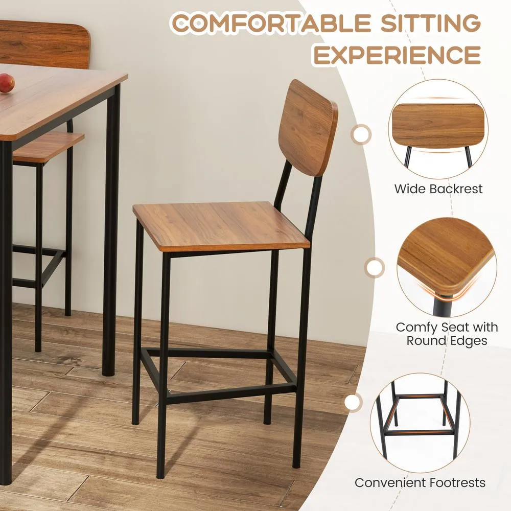 Costway 5PCS Industrial Dining Table Set Kitchen Counter Height Table 4 Stools in Brown 5