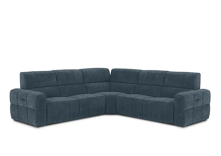 Cube Fabric Large Power Recliner Corner Sofa with Power Headrests - Hudson Ocean