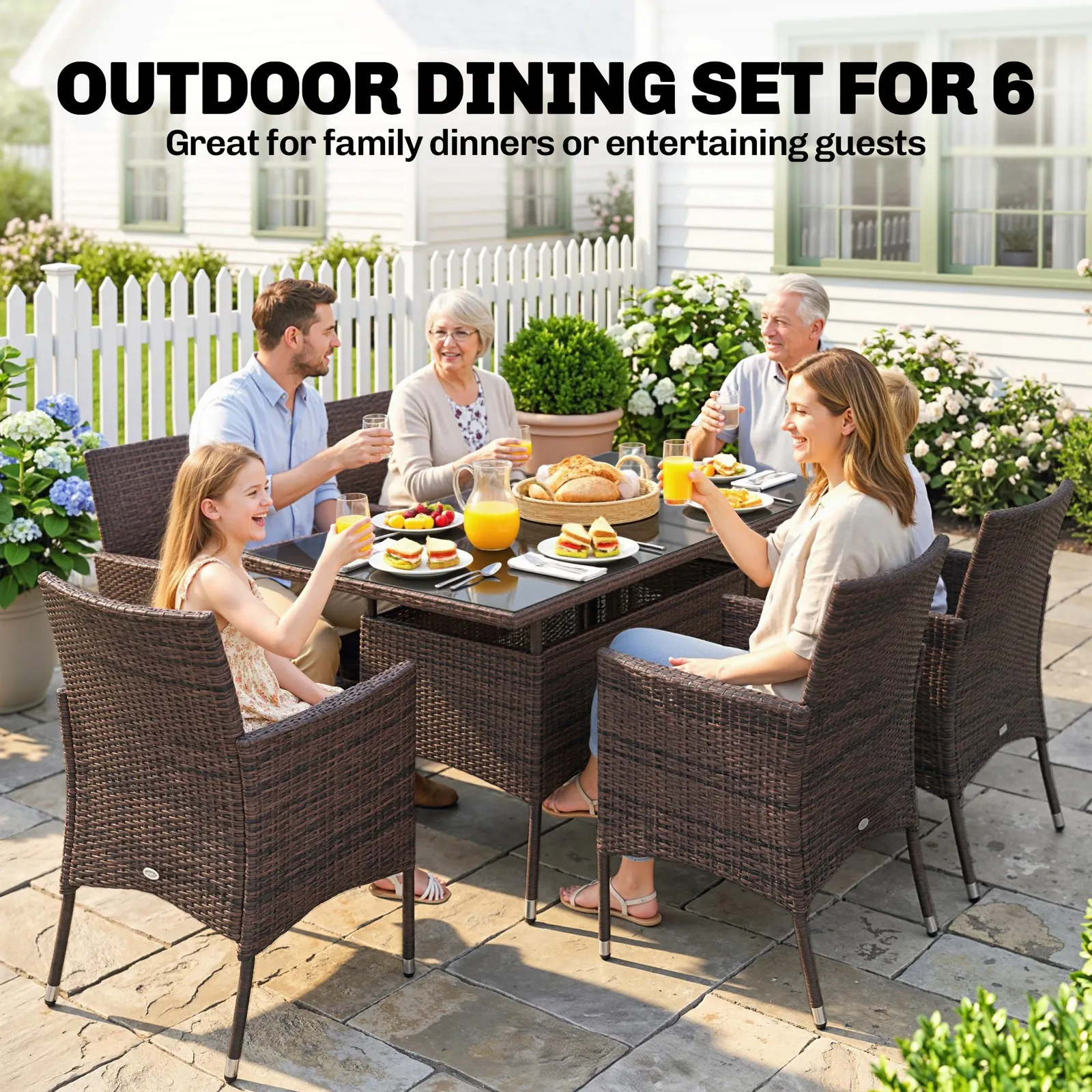 OUTSUNNY 7pc Rattan Garden Furniture Dining Set Wicker Patio Conservatory in Brown 4