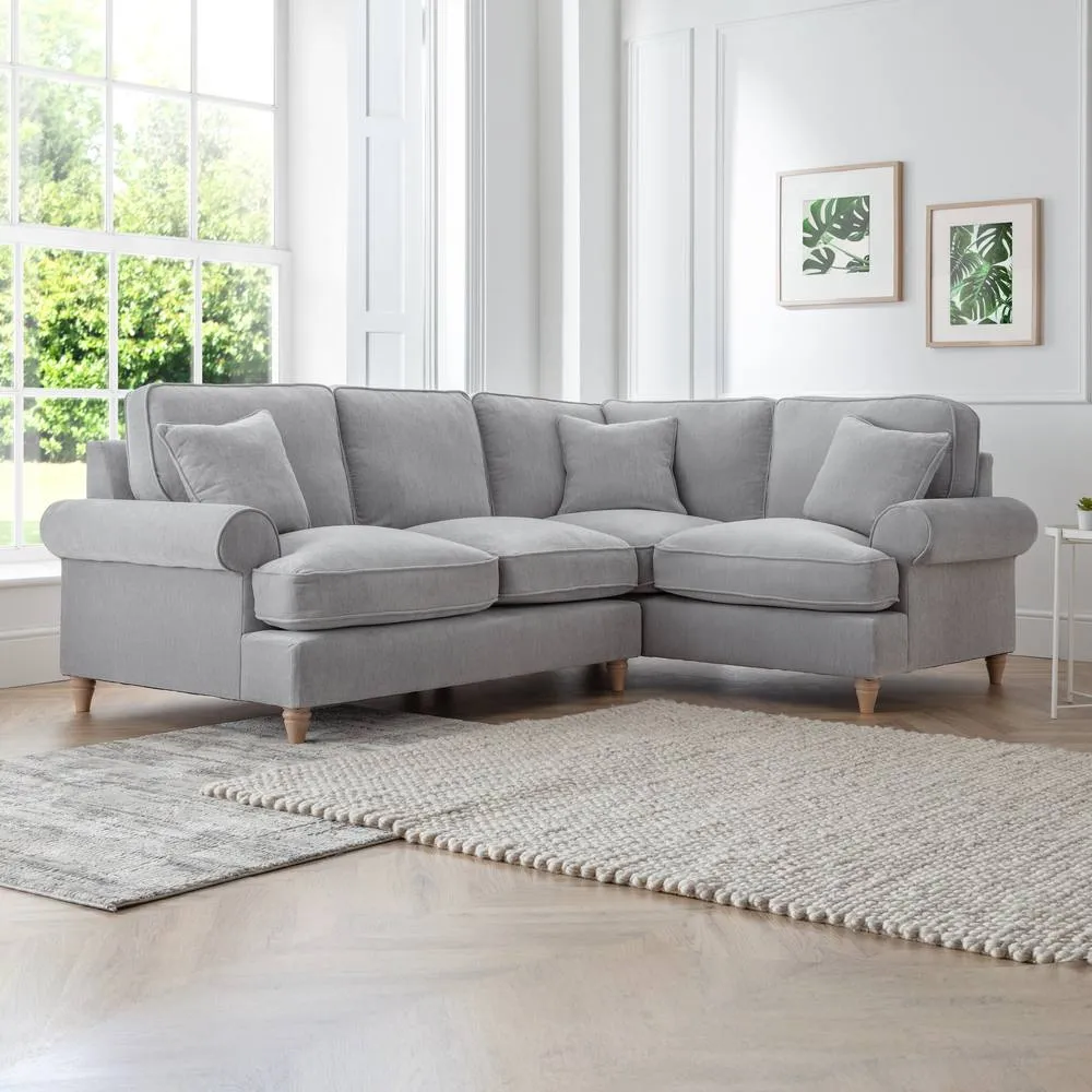 The Great Sofa Company Ezra Right Hand Velvet Corner Sofa - Scroll Arm in Light Grey 1