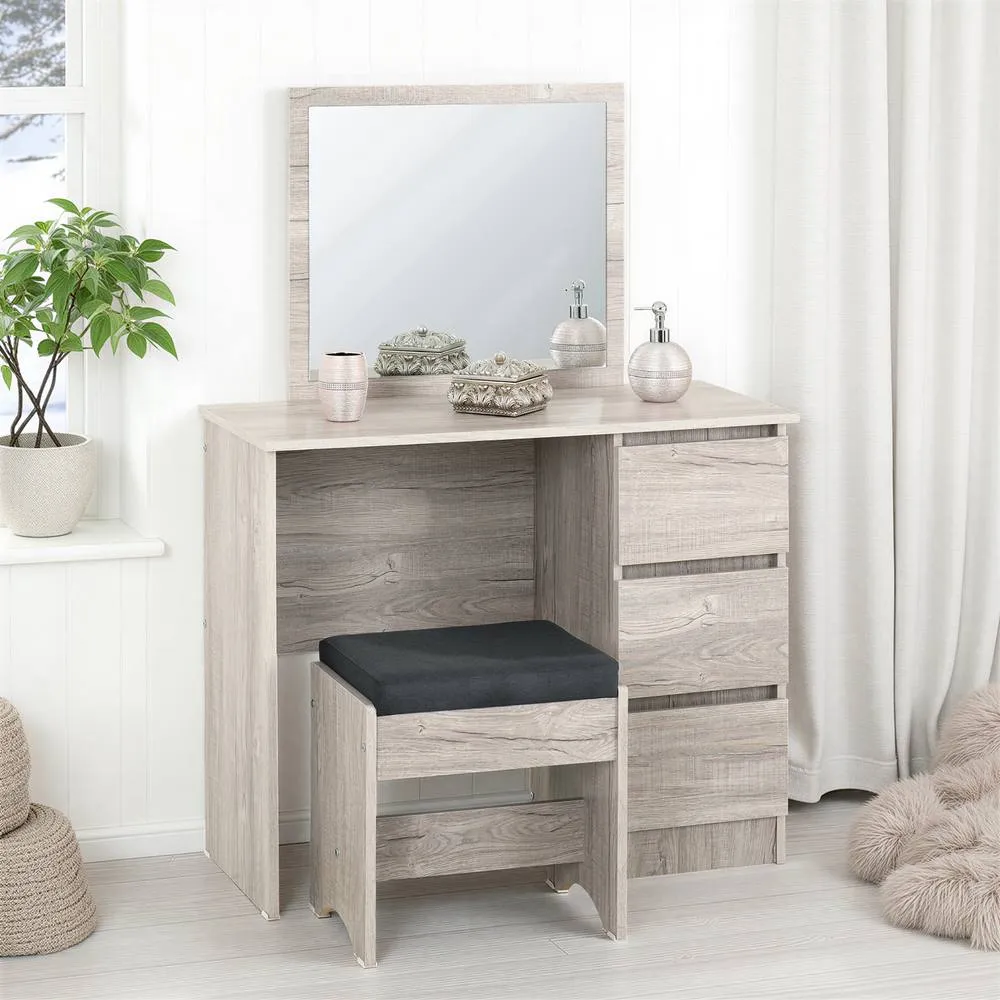Seconique Malvern 3 Drawer Dressing Table Set - Urban Snow in Light Grey