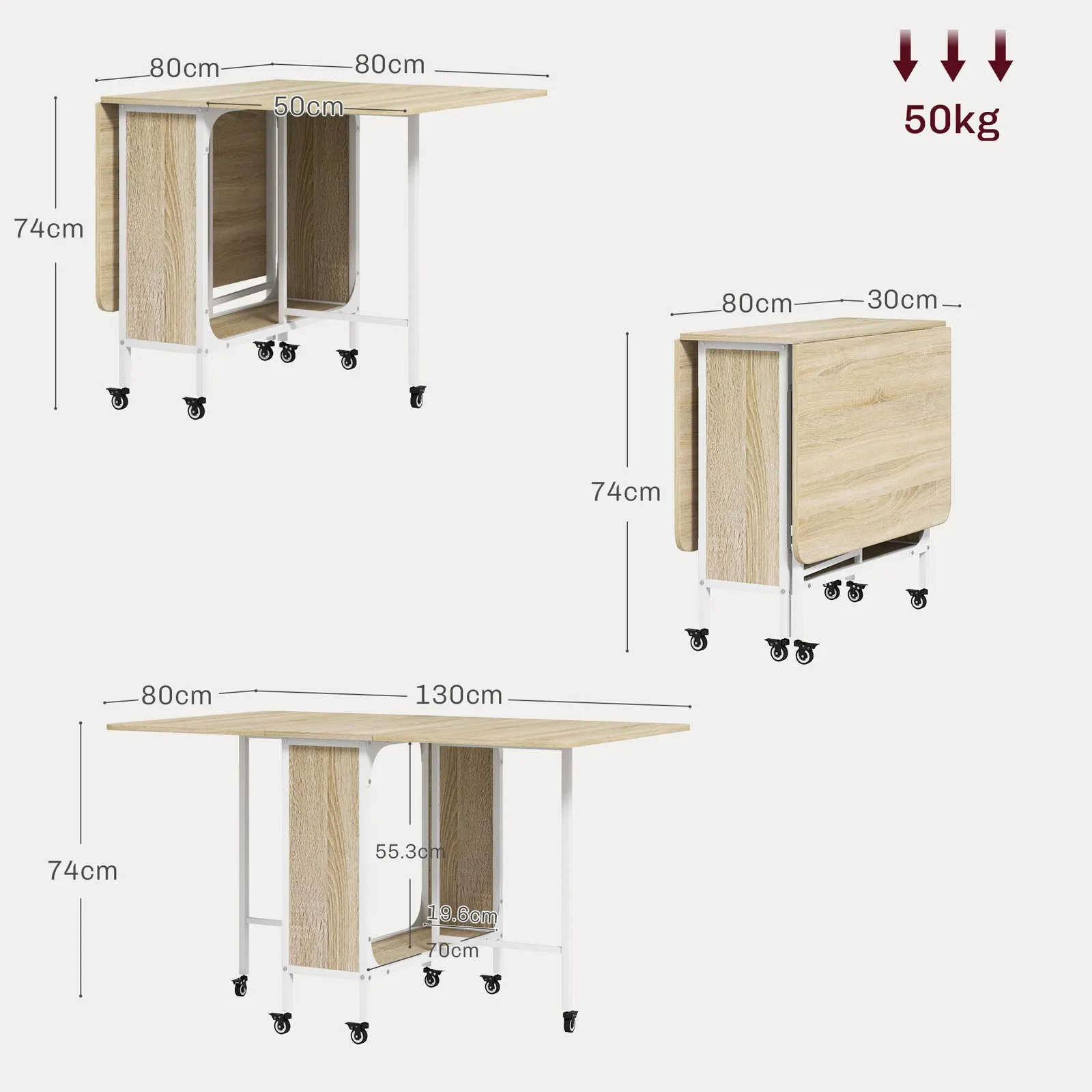HOMCOM Mobile Drop Leaf Dining Table on Wheels with Storage Shelf in Yellow 3