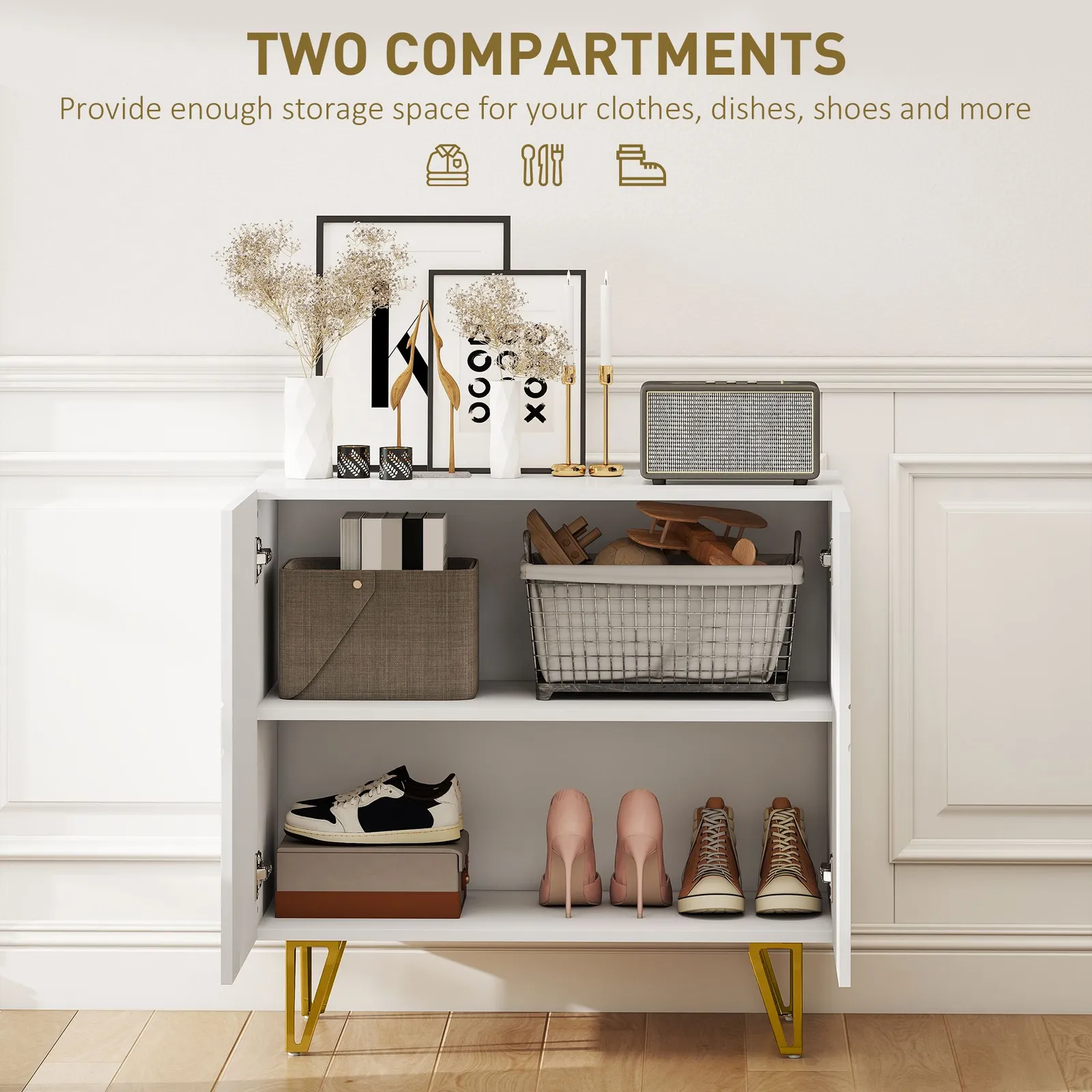 HOMCOM Storage Cabinet, Sideboard with Adjustable Shelf in White 6