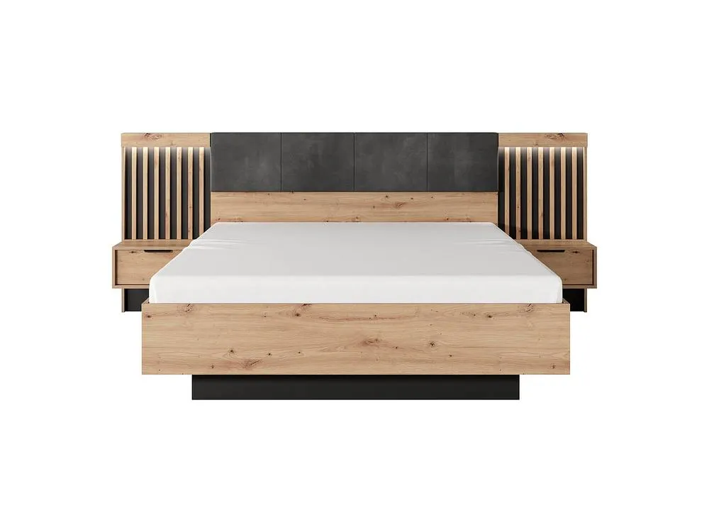 Vente-unique Ottoman Bed With Bedside Tables 160 X 200 Cm - With LED Lighting in Black 5