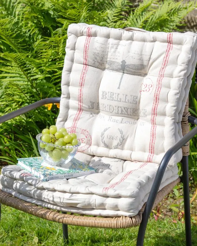 Dibor Set of 4 Traditional Insect Print Outdoor Chair Seat Pad Garden Box Cushions L40cm x W40cm in White