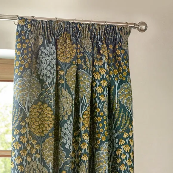 Ophelia Blue Saffron Pencil Pleat Curtains 1