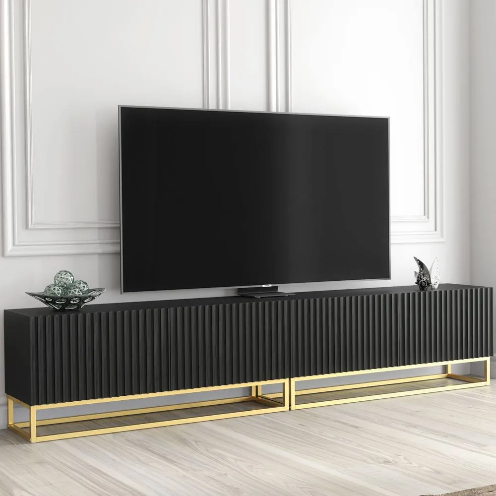 Creative Furniture Ripple Duo TV Unit 200cm - Modern Fluted Design with Push to Open Doors in Black 3
