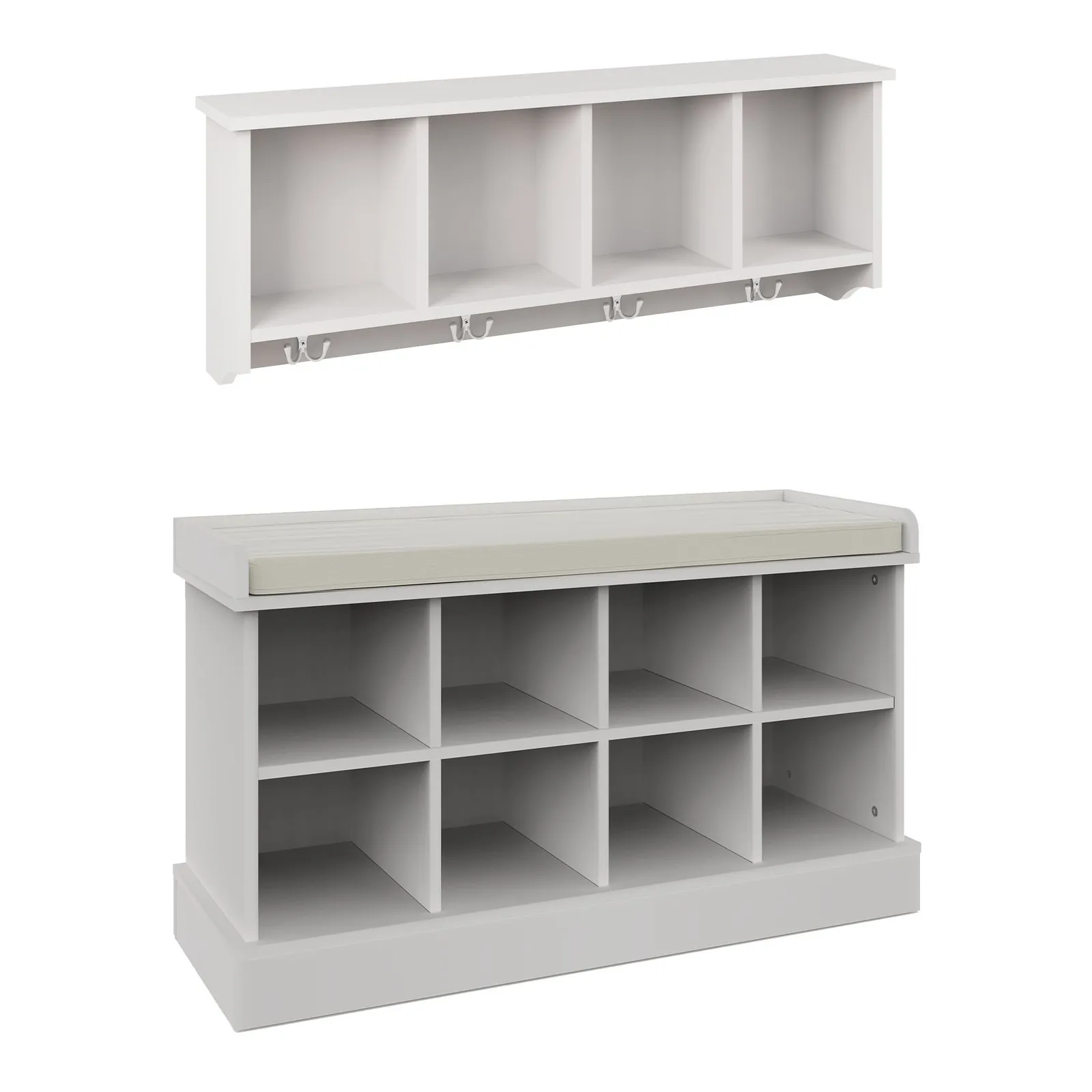 GFW Kempton Shoe Bench + Wall Rack in White 2